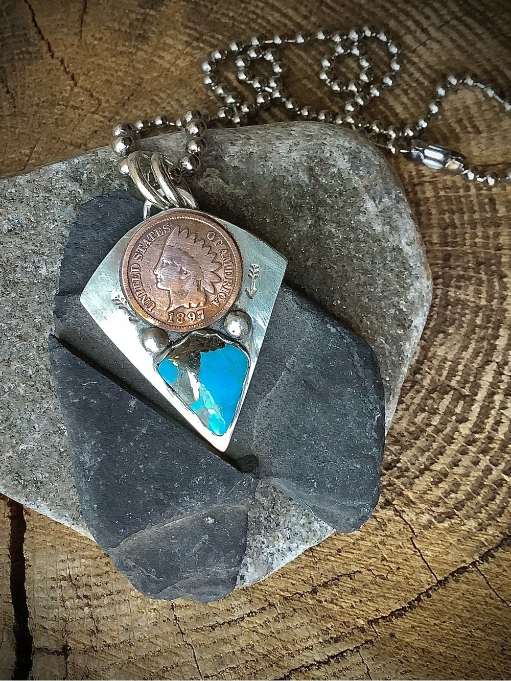 Turquoise and coin necklace